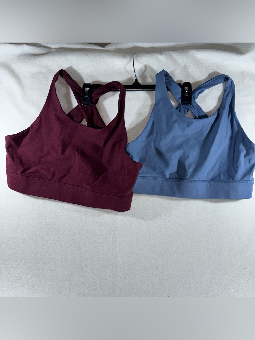 Cross-Back Sports Bra Set Burgundy Slate Blue high support yoga Pilates gym M